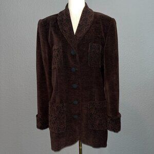 VINTAGE 80'S MAX & MABEL CHOCOLATE BROWN MIXED TAPESTRY BLAZER JACKET - EUC - L